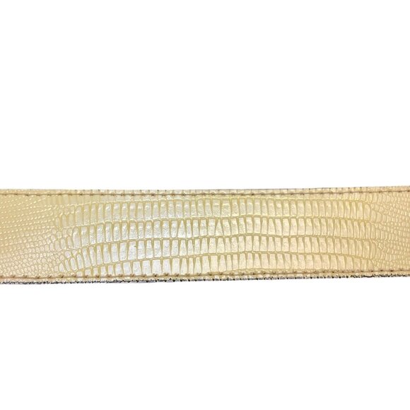 Vtg Yellow Croc-Embossed Leather Belt Silver Metallic Rings USA Made Women S / M - Picture 6 of 7